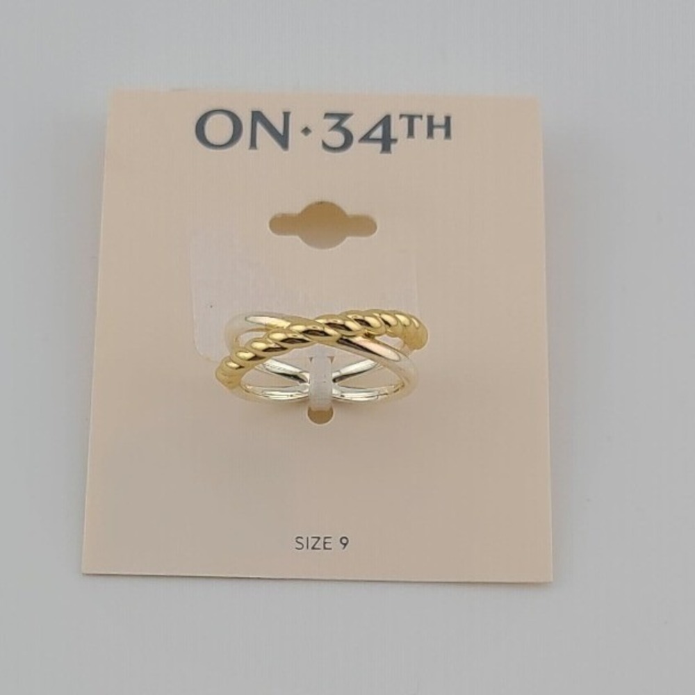 On 34th Women Two-Tone Bypass Ring Size 9 Gold Silver Twisted Rope Interlocking
